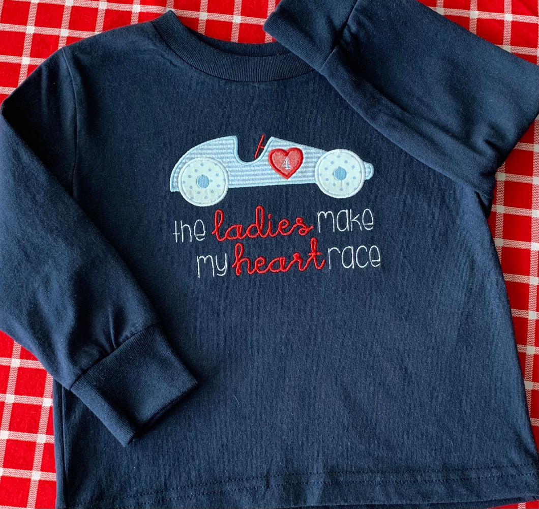 Heart Race Car Applique Design