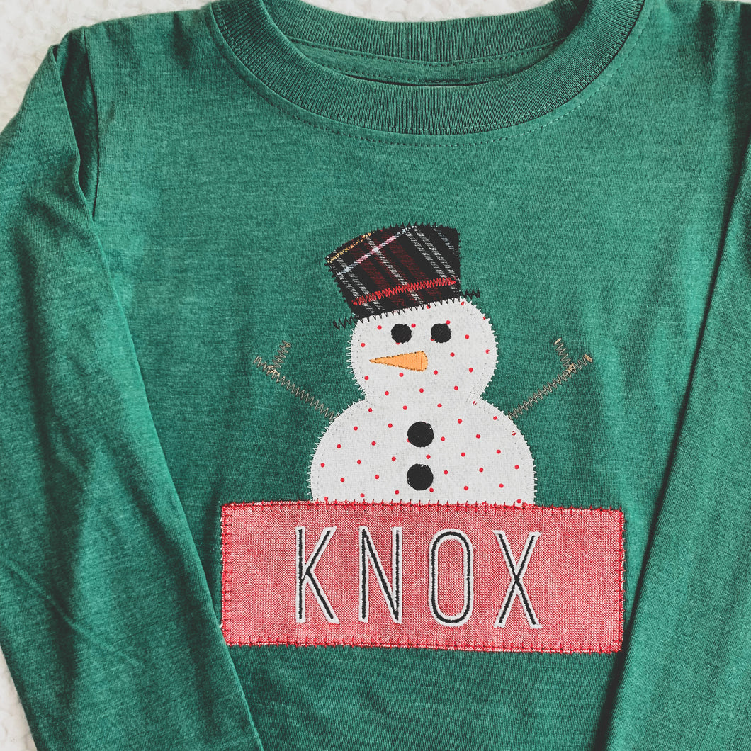 Snowman with Name Block Appliqué Design